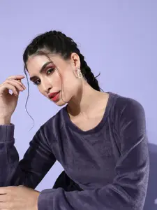 Tokyo Talkies Women Purple Solid Sweatshirt