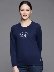 Allen Solly Woman Women Navy Blue Pure Cotton Printed Sweatshirt