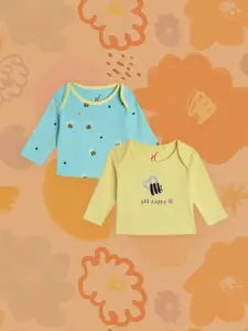 H By Hamleys Infant Girls Pack of 2 Printed Tops in Turquoise Blue & Yellow