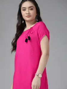 ANMI Women Pink Solid Kurta With Tie-up Details