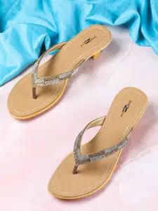 Shezone Women Copper-Toned & Silver-Toned Embellished Party Kitten Heels