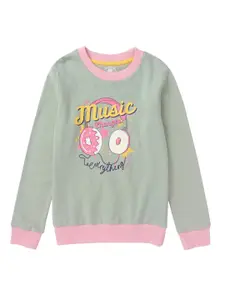 Cub McPaws Girls Green Printed Cotton Sweatshirt
