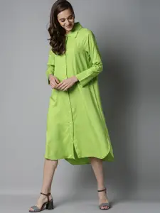 RAREISM Women Green Solid Shirt Midi Dress