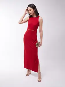Miss Chase Red Georgette Maxi Dress