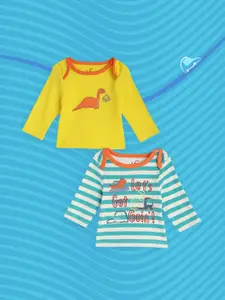 H By Hamleys Infant Boy Set of 2 Pure Cotton Envelope Neck T-shirts in Yellow & Blue