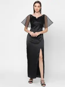 MISH Women Black Satin Maxi Dress