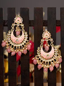 Saraf RS Jewellery Pink & Gold-Toned Floral Chandbalis Earrings