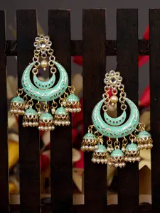 Saraf RS Jewellery Sea Green Floral Chandbalis Earrings