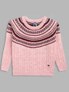 Blue Giraffe Girls Pink & Maroon Fair Isle Pure Cotton Pullover Sweater