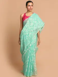 Indethnic Green & Gold Ethnic Motifs Banarasi Saree