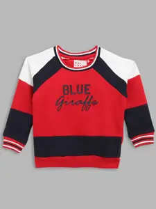 Blue Giraffe Boys Red & Black Colourblocked Cotton Blend Sweatshirt
