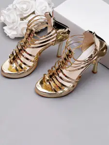 Misto Gold-Toned PU Stiletto Sandals