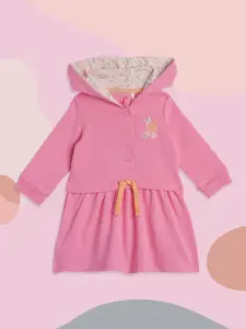 H By Hamleys Infant Girls Pink Solid Hooded Jumper Dress