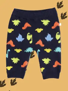 H By Hamleys Infant Boys Navy Blue Dinosaur Jacquard Knitted Cotton Regular Fit Joggers