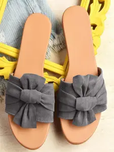 Street Style Store Women Grey Open Toe Flats with Bows