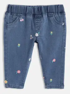 H By Hamleys Girls Blue Tapered Fit Light Fade Embroidered Stretchable Jeans