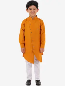 Pro-Ethic STYLE DEVELOPER Boys Mustard Yellow & White Regular Pure Cotton Kurta & Pyjamas