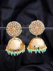 Sukkhi Gold-Plated & Turquoise Blue Contemporary Jhumkas Earrings