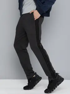 Harvard Men Charcoal Grey Solid Regular Fit Mid-Rise Regular Track Pants With Side Stripes