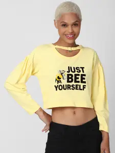 FOREVER 21 Women Pure Cotton Printed Cropped Sweatshirt