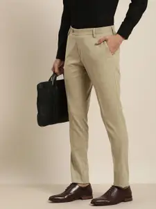 INVICTUS Men Beige Solid Regular Fit Formal Trousers