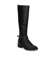 Truffle Collection Black Solid Block Heeled Boots with Buckles