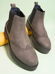 El Paso Women Grey Perforations Flat Boots