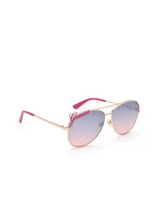 GUESS Women Blue Lens & Gold-Toned Aviator Sunglasses with Polarised Lens