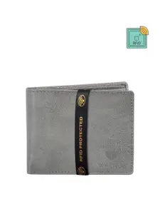 Walrus Men Grey Solid Leather Two Fold Wallet with RFID Protection