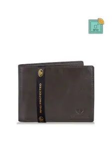 Walrus Men Brown Textured Two Fold Wallet With RFID Protection