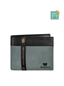 Walrus Men Grey & Black Two Fold Wallet With RFID Protection