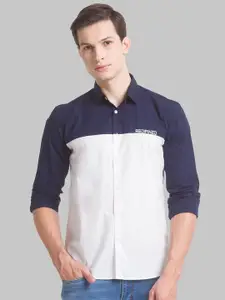 Parx Men White Slim Fit Opaque Colourblocked Casual Shirt