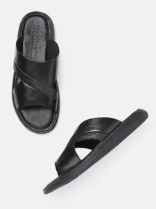 Woods Men Black Leather Solid Comfort Sandals