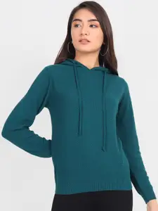 JoE Hazel Women Teal Green Hooded Sweatshirt