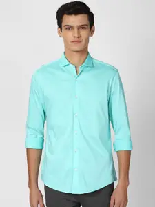 Peter England Men Blue Slim Fit Opaque Pure Cotton Casual Shirt