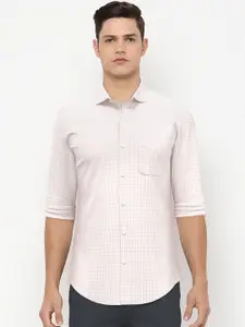 Peter England Elite Men White Grid Tattersall Checks Opaque Cotton Formal Shirt