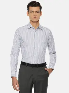 Louis Philippe Permapress Men Grey Opaque Striped Wrinkle Free Formal Shirt