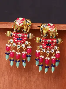 OOMPH Red Animal Shaped Chandbalis Earrings