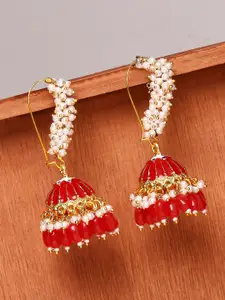 OOMPH Red Meenakari Enamel Shaped Jhumkas Earrings