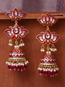 OOMPH Red Dome Shaped Jhumkas Earrings