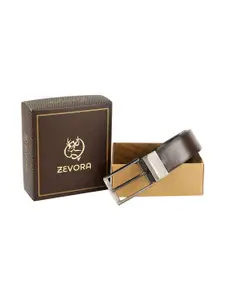 ZEVORA Men Brown Reversible Textured PU Formal Belt