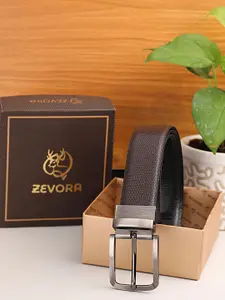 ZEVORA Men Brown Textured Reversible Formal Belt