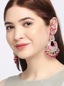 OOMPH Pink & White Floral Meenakari Chandbalis Earrings