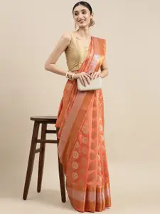 MIMOSA Peach-Coloured Ethnic Motifs Zari Art Silk Kanjeevaram Saree