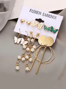 Yellow Chimes Set Of 6 Gold-Toned Contemporary Earrings