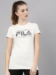 FILA Women Off White Typography Printed T-shirt