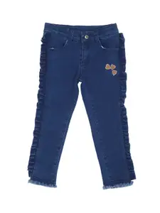 Cherokee Girls Blue Mid Rise Jeans with Ruffles