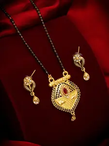 aadita Gold Toned AD and Pearl Mangalsutra with Earrings
