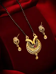 Aadita Gold Tone Pearl Mangalsutra with Earrings