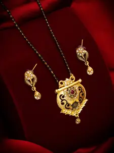 Aadita Gold Toned Pearl Mangalsutra with Earrings